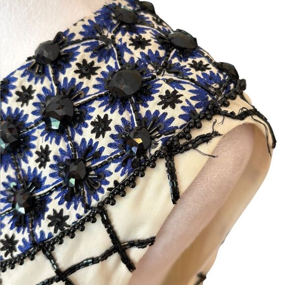 Tory Burch Madeline Gown Silk Ivory Black Navy Beaded Evening Gown Size 10 New - Picture 11 of 16